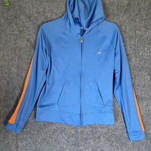 Vintage Y2K Nike Jacket Womens Medium Blue Stripe Full Zip Pockets Track Sporty